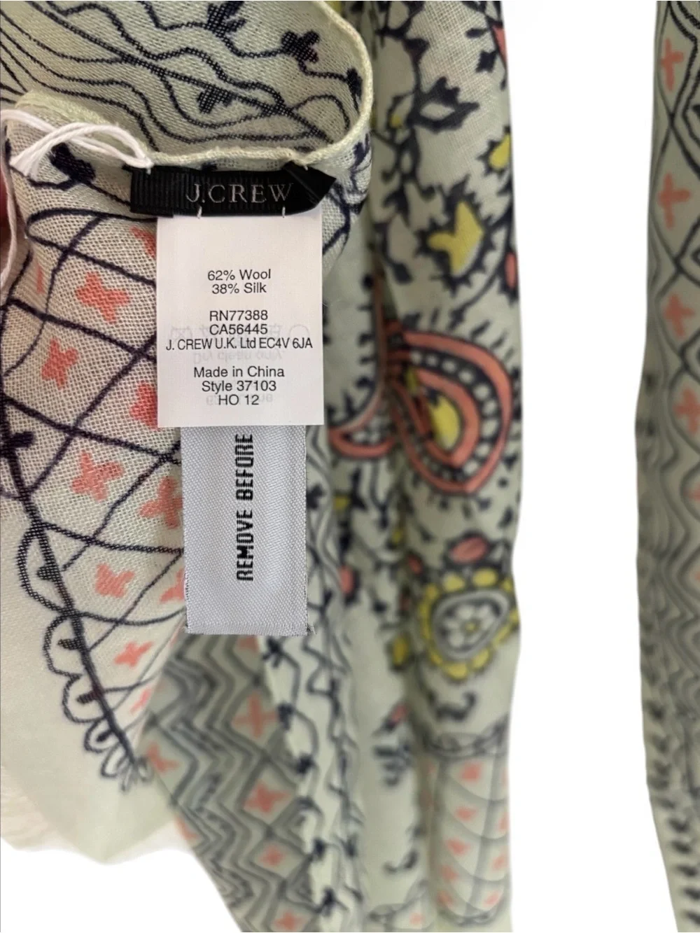 J. Crew Light Green Paisley & Geometric Pattern Women's Scarf